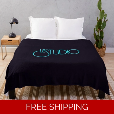 Le Studio Throw Black Blanket Original Aqua Blue Logo